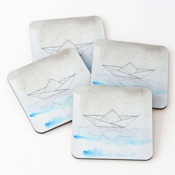 Item preview, Origami Boat in Rain Puddle | Minimalist Watercolor Art designed and sold by AngelaMarieArt.