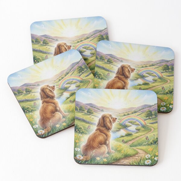Item preview, Rainbow Bridge Dog Memorial Art – Golden Labrador in Sunny Meadow with Rainbow designed and sold by Pixel Pout.