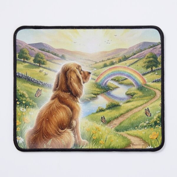 Item preview, Rainbow Bridge Dog Memorial Art – Golden Labrador in Sunny Meadow with Rainbow designed and sold by Pixel Pout.