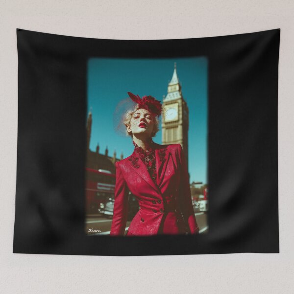 Item preview, Lady in red in London - glamorous fashion portrait designed and sold by KsaveraArt.