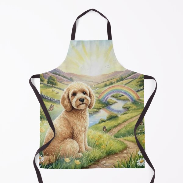 Item preview, Rainbow Bridge Dog Memorial Art – Cockerpoo in Sunlit Meadow with Rainbow designed and sold by Pixel Pout.