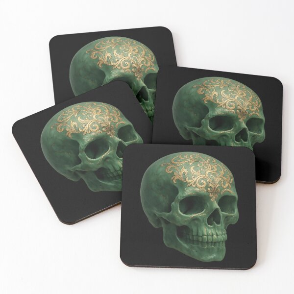 Item preview, Ebony Carved Skull with Turquoise Inlays designed and sold by LaNadaYFundante.