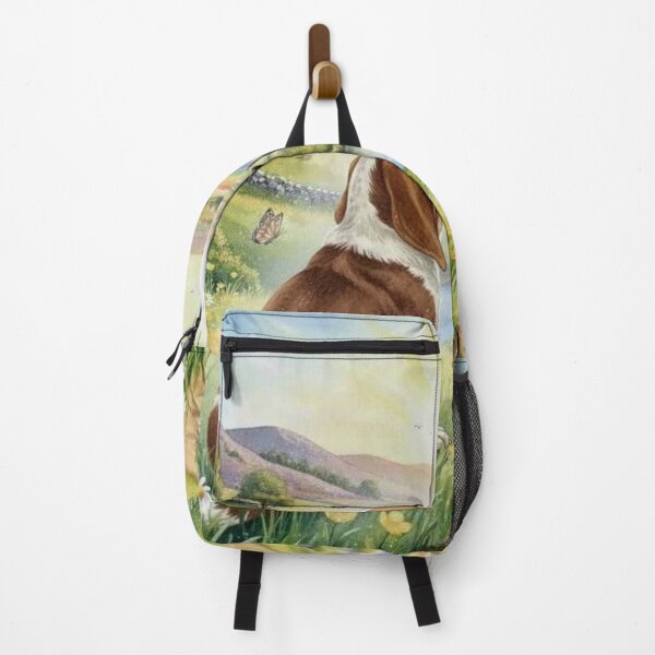 Item preview, Rainbow Bridge Dog Memorial Art – Basset Hound in Sunlit Meadow with Rainbow designed and sold by Pixel Pout.