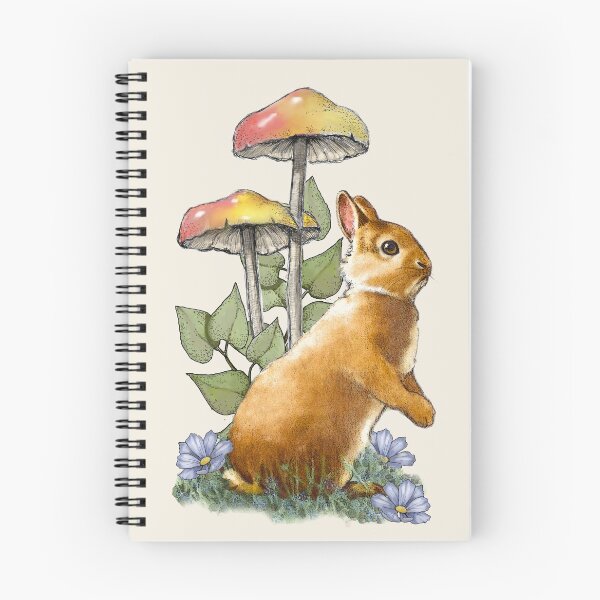 Item preview, Cute BUNNY Rabbit with Mushrooms and Blue Flowers designed and sold by JoyfulWhimsy.