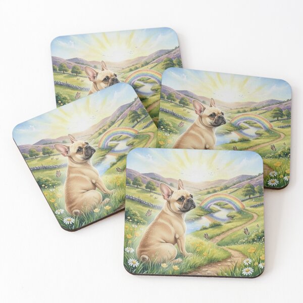 Item preview, Rainbow Bridge Dog Memorial Art – French Bulldog in Sunlit Meadow with Rainbow designed and sold by Pixel Pout.