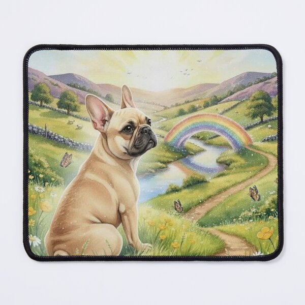 Item preview, Rainbow Bridge Dog Memorial Art – French Bulldog in Sunlit Meadow with Rainbow designed and sold by Pixel Pout.