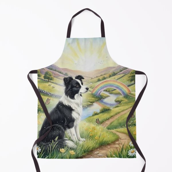 Item preview, Rainbow Bridge Dog Memorial Art – Border Collie in Sunlit Meadow with Rainbow designed and sold by Pixel Pout.