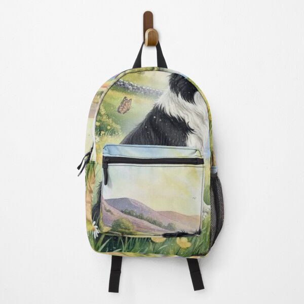Item preview, Rainbow Bridge Dog Memorial Art – Border Collie in Sunlit Meadow with Rainbow designed and sold by Pixel Pout.