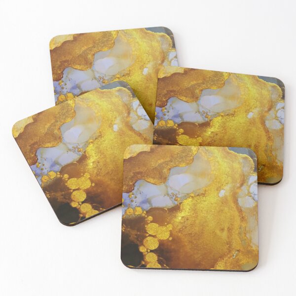 Item preview, Klimt light alcohol ink with gold oil streaks, backlit, graphic art graffiti illustration picture, yellow gold glitter designed and sold by gulka8.