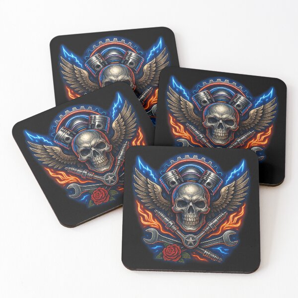 Item preview, V-Twin Skull with Wings, Spark Plugs &amp; Neon Flames designed and sold by LaNadaYFundante.