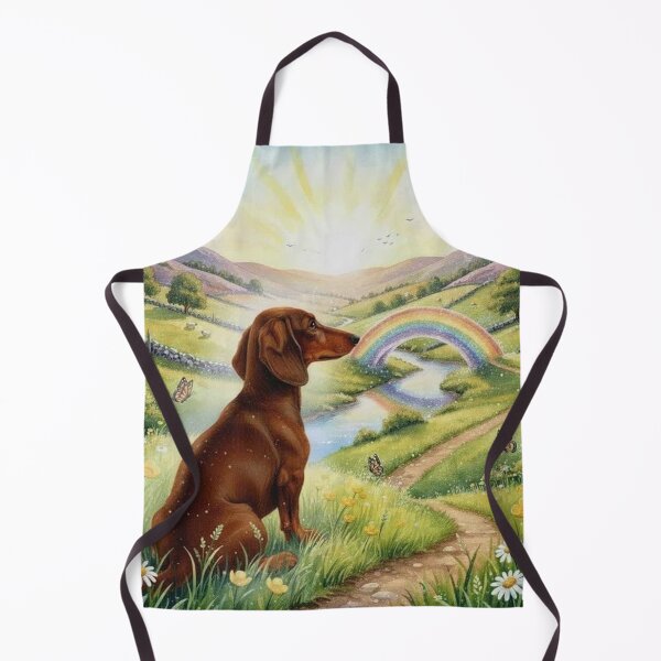 Item preview, Rainbow Bridge Dog Memorial Art – Dachshund in Sunlit Meadow with Rainbow designed and sold by Pixel Pout.