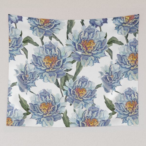 Item preview, logo graphic graffiti floral picture illustration, blue peony pattern, watercolor,  designed and sold by gulka8.