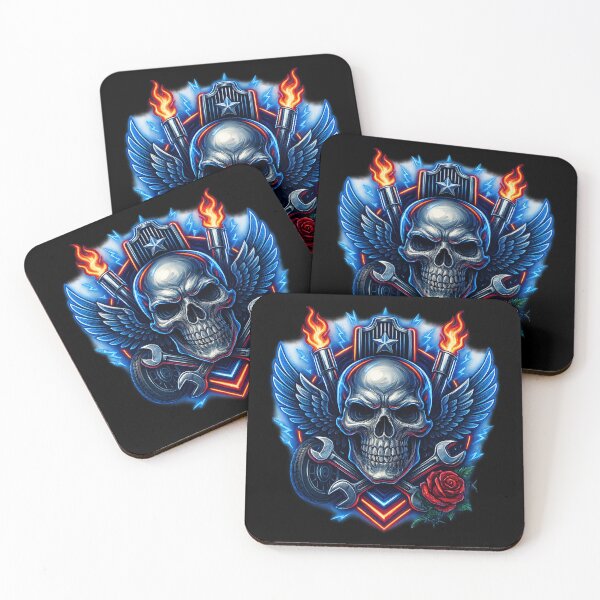 Item preview, Neon Trucker Skull with Flaming Stacks designed and sold by LaNadaYFundante.