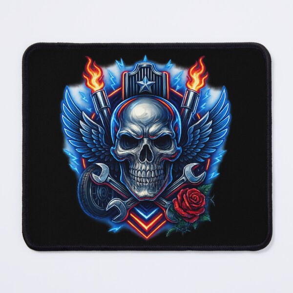 Item preview, Neon Trucker Skull with Flaming Stacks designed and sold by LaNadaYFundante.
