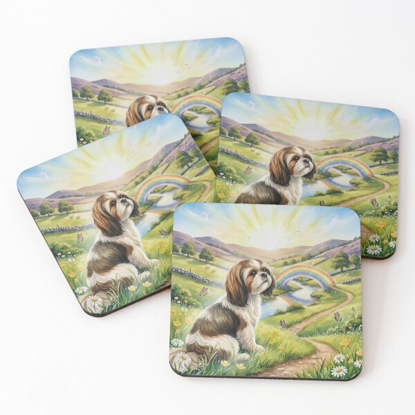 Item preview, Rainbow Bridge Dog Memorial Art – Shih Tzu in Sunlit Meadow with Rainbow designed and sold by Pixel Pout.
