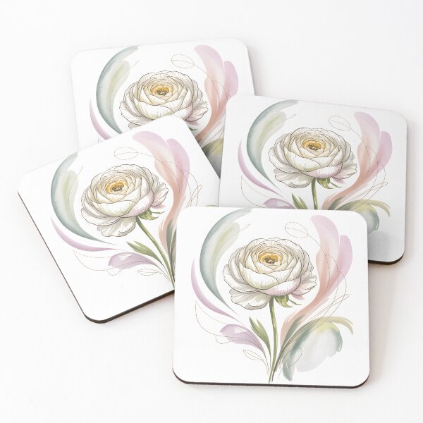 Item preview, White Ranunculus - Soft Watercolor Ranunculus Botanical designed and sold by JessArty ⭐⭐⭐⭐⭐.