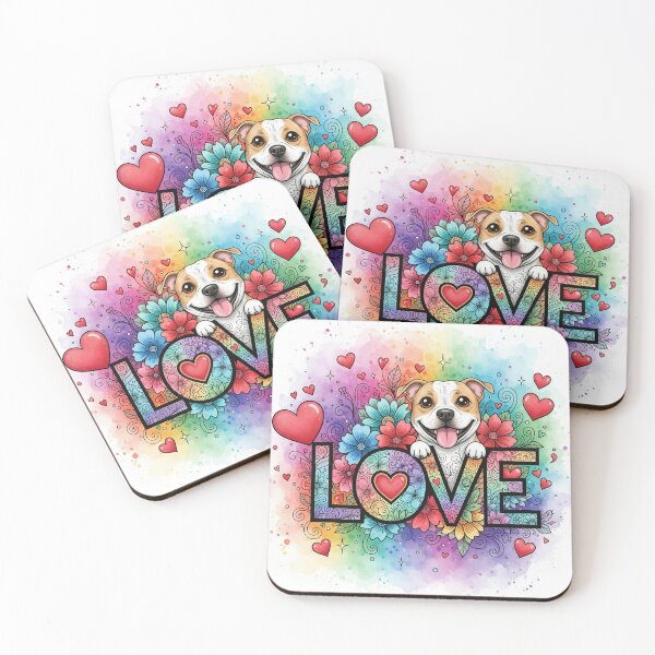 Item preview, Colorful Dog Love Typography – Cute Puppy with Hearts and Flowers Rainbow Art designed and sold by Pixel Pout.
