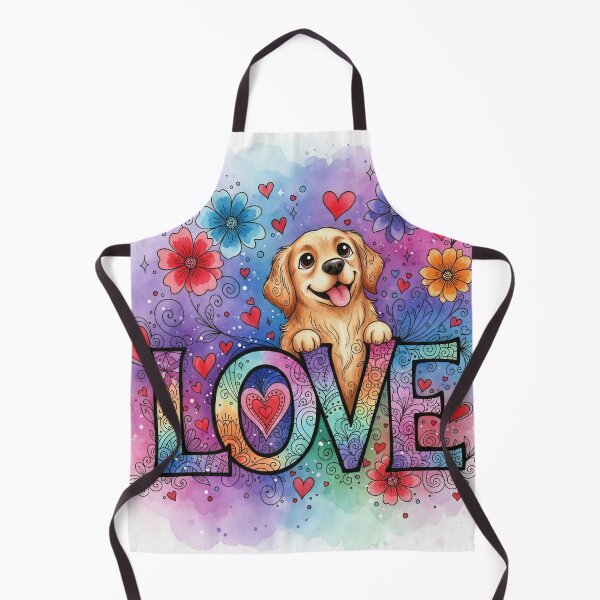 Item preview, Rainbow LOVE Typography with Cute Puppy – Colorful Dog, Hearts, and Flowers Watercolor Art designed and sold by Pixel Pout.