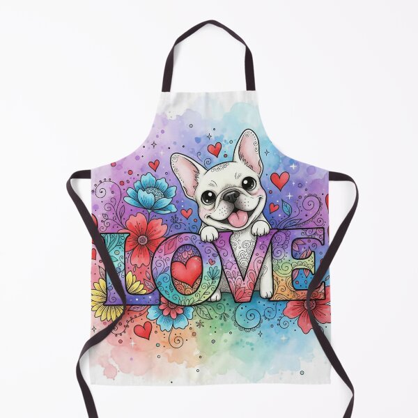 Item preview, Rainbow LOVE Typography with French Bulldog – Cute Puppy, Hearts and Flowers Watercolor Art designed and sold by Pixel Pout.