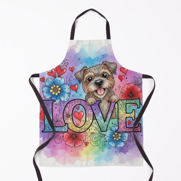 Item preview, Rainbow LOVE Typography with Border Terrier – Cute Dog, Hearts and Flowers Watercolor Art designed and sold by Pixel Pout.