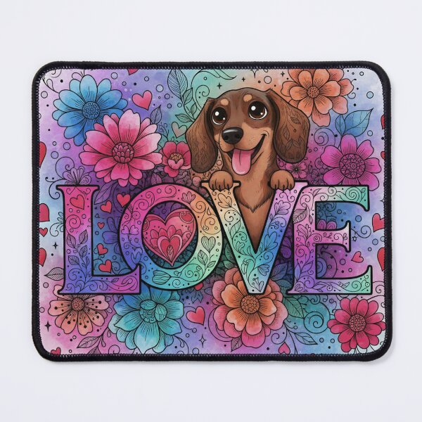 Item preview, Rainbow LOVE Typography with Dachshund – Cute Sausage Dog, Hearts and Flowers Watercolor Art designed and sold by Pixel Pout.