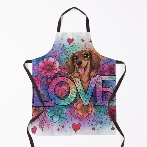 Item preview, Rainbow LOVE Typography with Dachshund – Cute Sausage Dog, Hearts and Flowers Watercolor Art designed and sold by Pixel Pout.