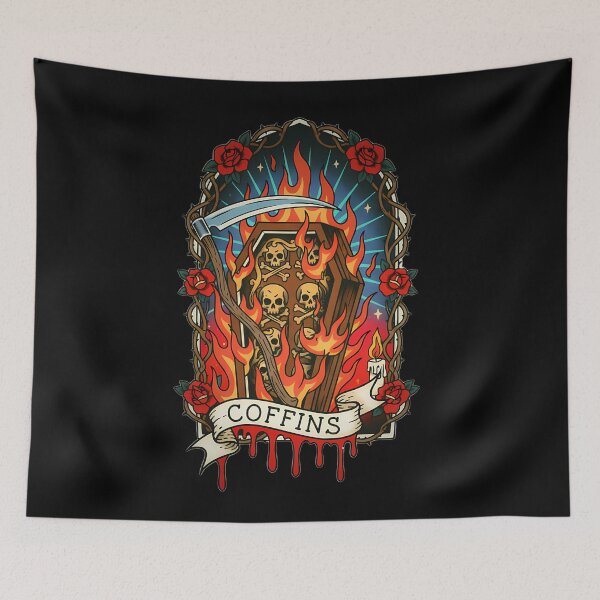 Item preview, COFFINS Burning Coffin & Skulls designed and sold by CoffinsArt.