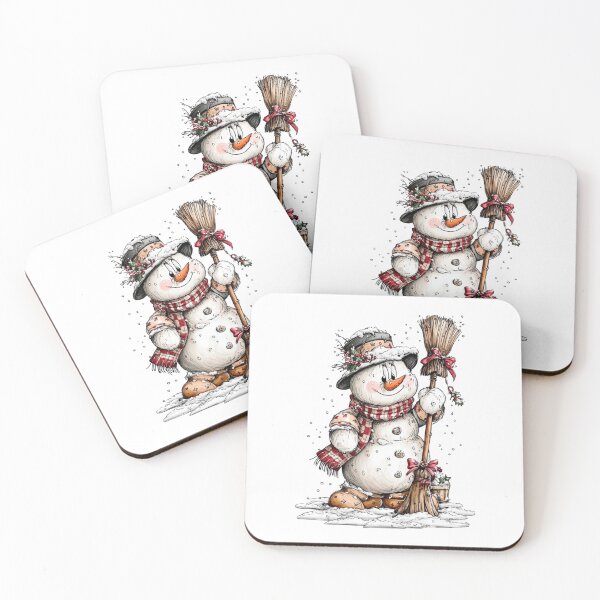 Item preview, Plaid Scarf Snowman with Holly Hat and Broom designed and sold by QuietBloom80.