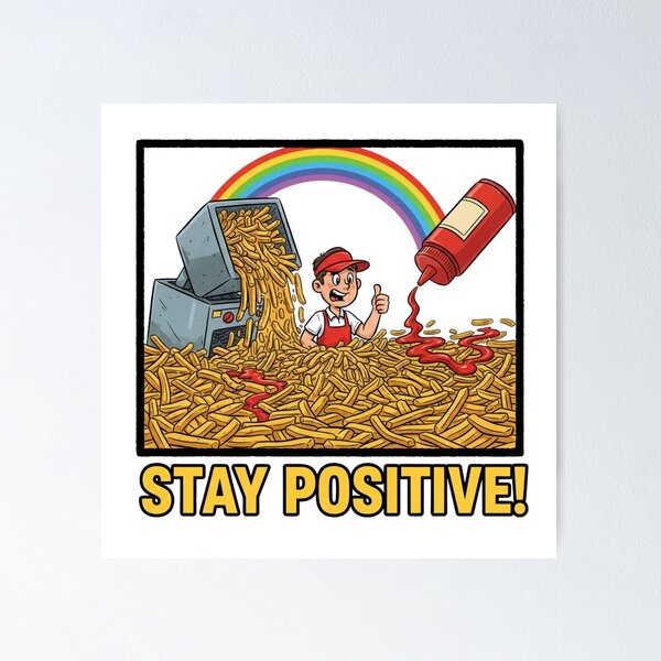 Item preview, Stay Positive French Fry Ketchup Panic Worker designed and sold by Bogologo.