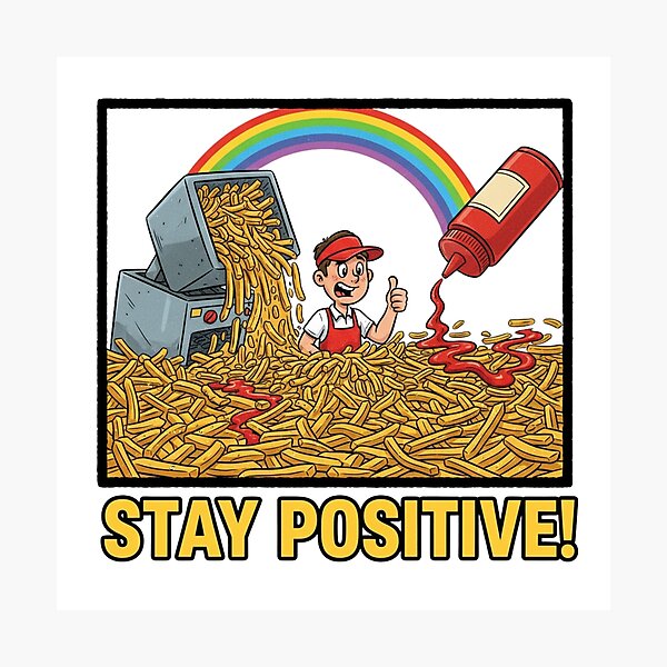 Item preview, Stay Positive French Fry Ketchup Panic Worker designed and sold by Bogologo.