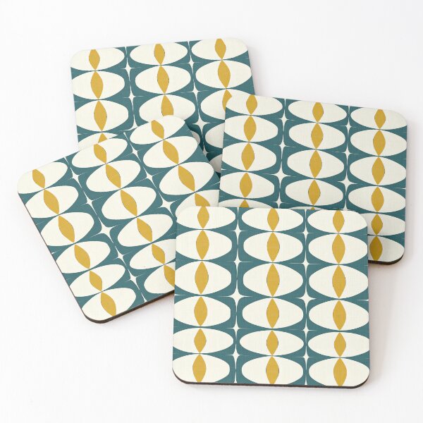 Item preview, Mid-Century Geometric Pattern – Bold Retro Geometry: Mod Oval Mania Vision with Rounded Rectangles, Ovals & Diamonds in Dark Green, White & Yellow designed and sold by The Print Parlor.