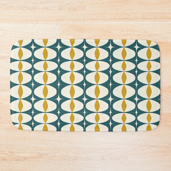 Item preview, Mid-Century Geometric Pattern – Bold Retro Geometry: Mod Oval Mania Vision with Rounded Rectangles, Ovals & Diamonds in Dark Green, White & Yellow designed and sold by The Print Parlor.