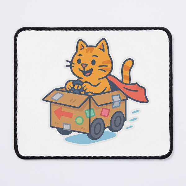 Item preview, Super Cat Cardboard Racer – Cute Cat Driving a Cardboard Box Car designed and sold by MeowLaugh.