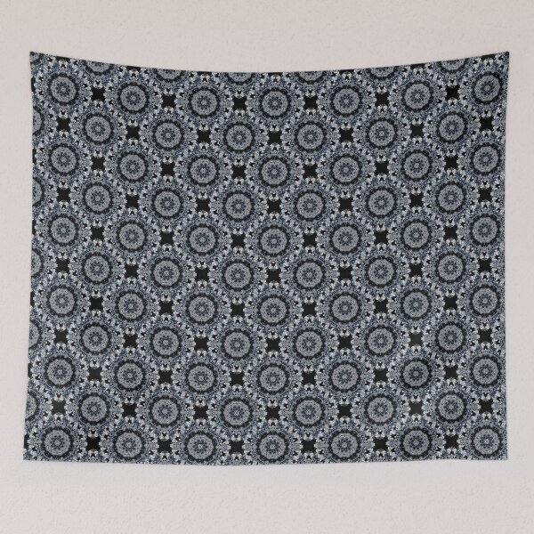 Aperçu de l'œuvre Motif décoratif mandala floral en dentelle bleu-gris créée et vendue par Artistestella.