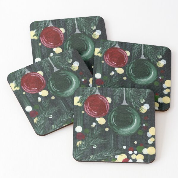 Item preview, Red and Green Christmas Ornaments - acrylic painting on canvas by Elli YeLin designed and sold by ElliPhotoandDesign.
