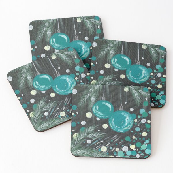 Item preview, Teal Christmas Ornaments - acrylic painting on canvas by Elli YeLin designed and sold by ElliPhotoandDesign.