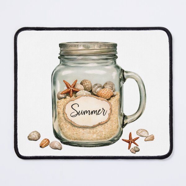 Item preview, Glass jar filled with sandy shells and a starfish symbolizes summer memories at the beach designed and sold by SpaceartLilu.