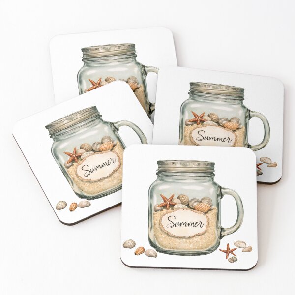 Item preview, Glass jar filled with sandy shells and a starfish symbolizes summer memories at the beach designed and sold by SpaceartLilu.