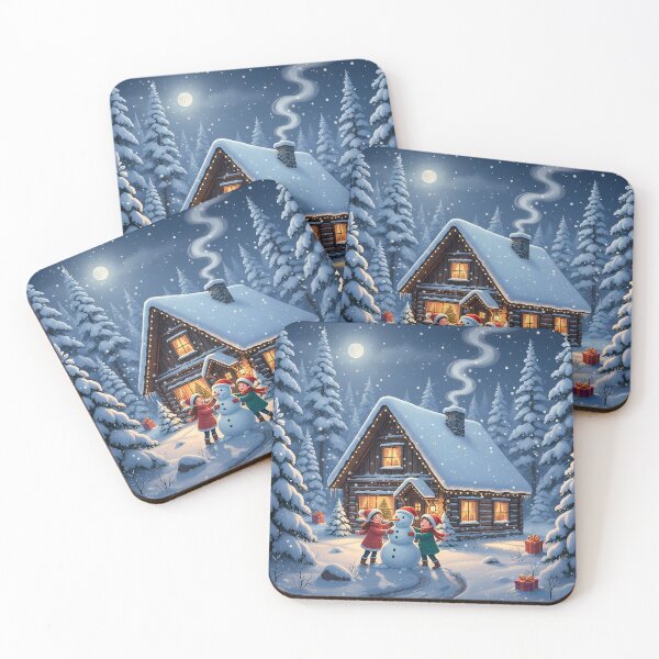 Item preview, Winter Cabin Magic – Children Building a Snowman designed and sold by Iras-Art-Corner.
