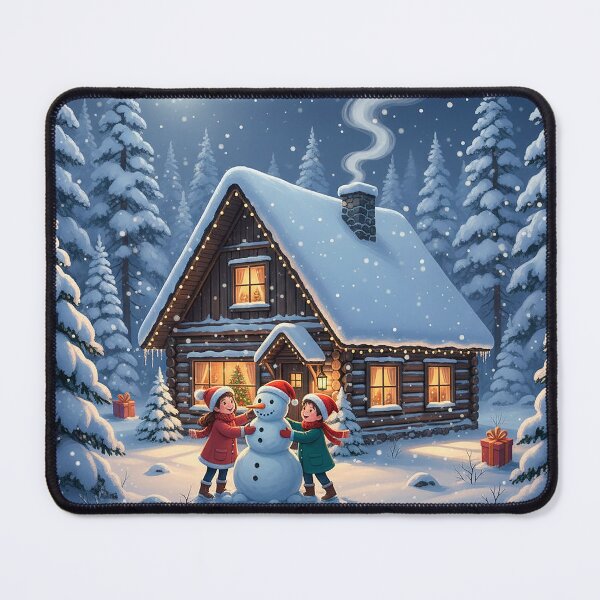 Item preview, Winter Cabin Magic – Children Building a Snowman designed and sold by Iras-Art-Corner.