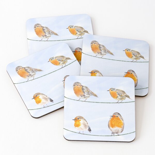 Item preview, 6 Orange Robin  Watercolor Painting Garden Bird  designed and sold by ColorandColor.
