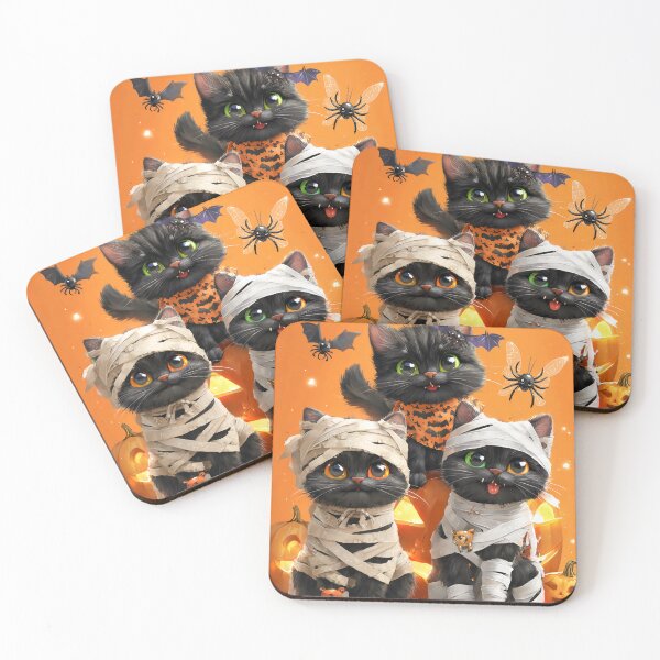 Item preview, Black Cats in Halloween Costumes – Adorable Mummy Kittens with Pumpkins and Spooky Background designed and sold by Grafititee.