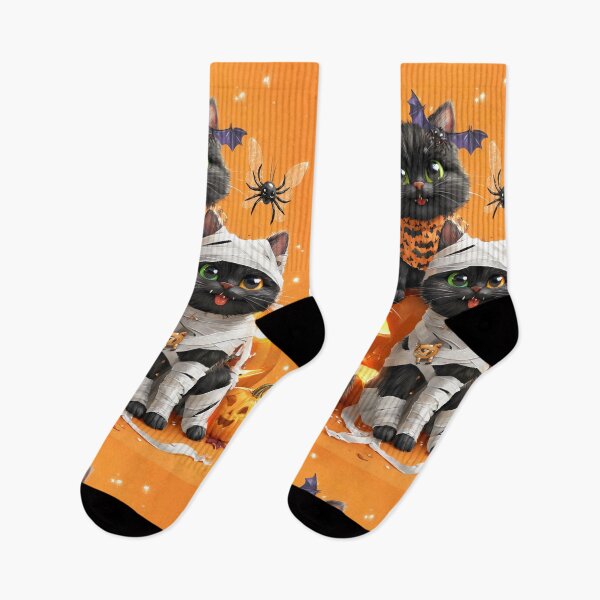Item preview, Black Cats in Halloween Costumes – Adorable Mummy Kittens with Pumpkins and Spooky Background designed and sold by Grafititee.