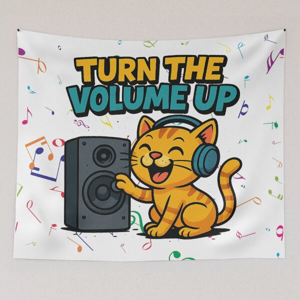 Item preview, Turn the Volume Up – Cool Cartoon Cat with Headphones Street Art Design designed and sold by Pixel Outfit.