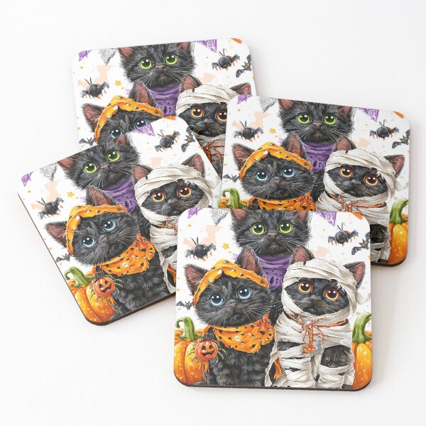 Item preview, Black Cats in Halloween Costumes – Adorable Mummy Kittens with Pumpkins and Spooky Background designed and sold by Grafititee.
