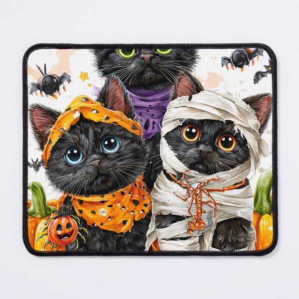 Item preview, Black Cats in Halloween Costumes – Adorable Mummy Kittens with Pumpkins and Spooky Background designed and sold by Grafititee.