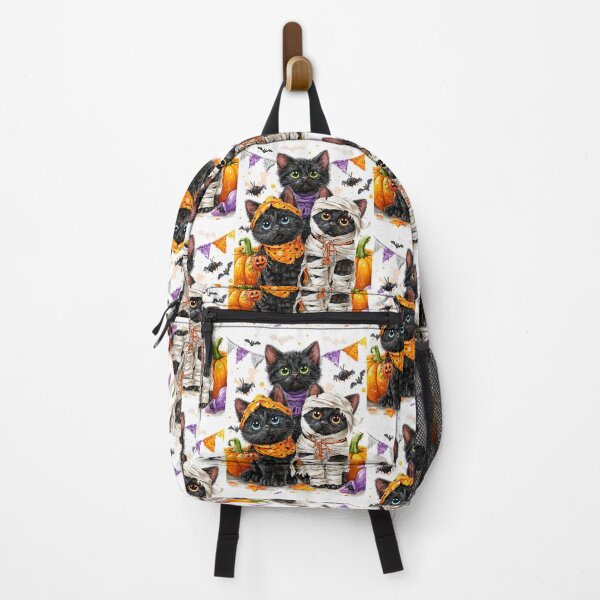Item preview, Black Cats in Halloween Costumes – Adorable Mummy Kittens with Pumpkins and Spooky Background designed and sold by Grafititee.