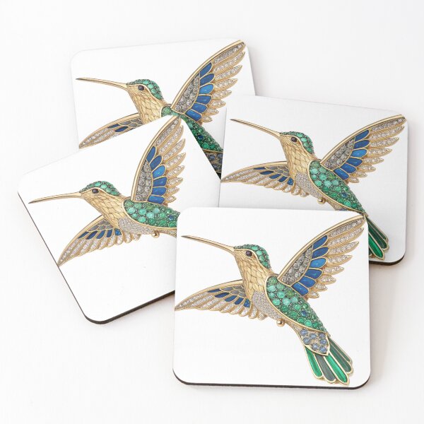 Item preview, Elegant emerald-and-sapphire hummingbird brooch  designed and sold by VivoStudio.