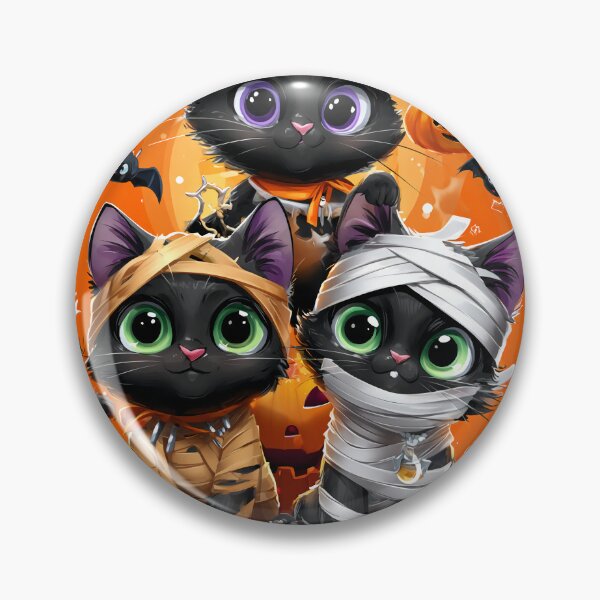 Item preview, Black Cats in Halloween Costumes – Adorable Mummy Kittens with Pumpkins and Spooky Background designed and sold by Grafititee.