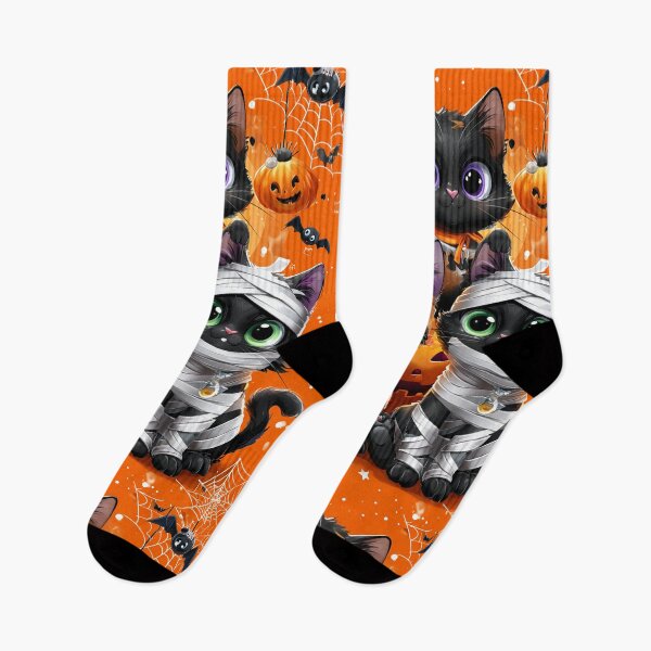 Item preview, Black Cats in Halloween Costumes – Adorable Mummy Kittens with Pumpkins and Spooky Background designed and sold by Grafititee.